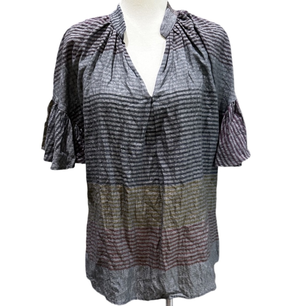 Sita Murt Striped Gray and Brown Women's Top Designer Blouse Cotton Shirt